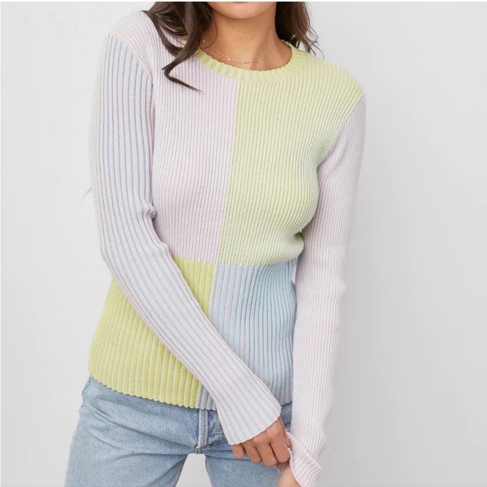 Rails Pia Pastel Colorblock Ribbed Knit Sweater Small Scoop Neck Long Sleeve
